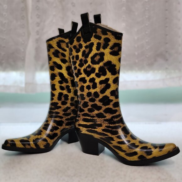 Animal Print Cowboy style Rainboots - Picture 1 of 8